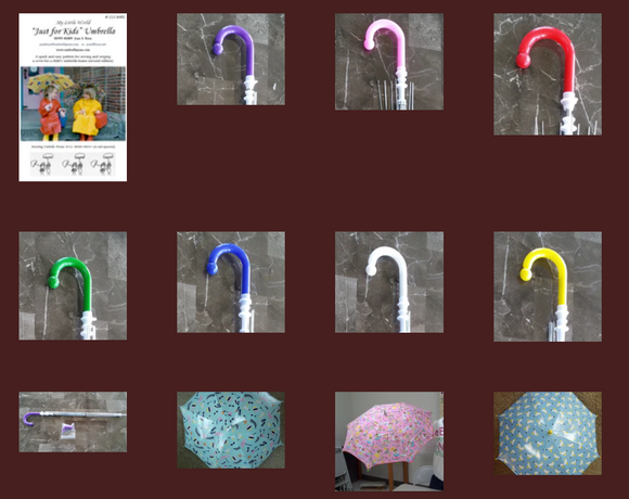 Just For Kids, ONE Umbrella Frame, available with matching handle, rib tip, and cap colors:  White, Red, Pink, Purple, Blue, Yellow, and Green.